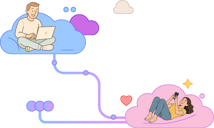 बादलों में चैट करता जोड़ा